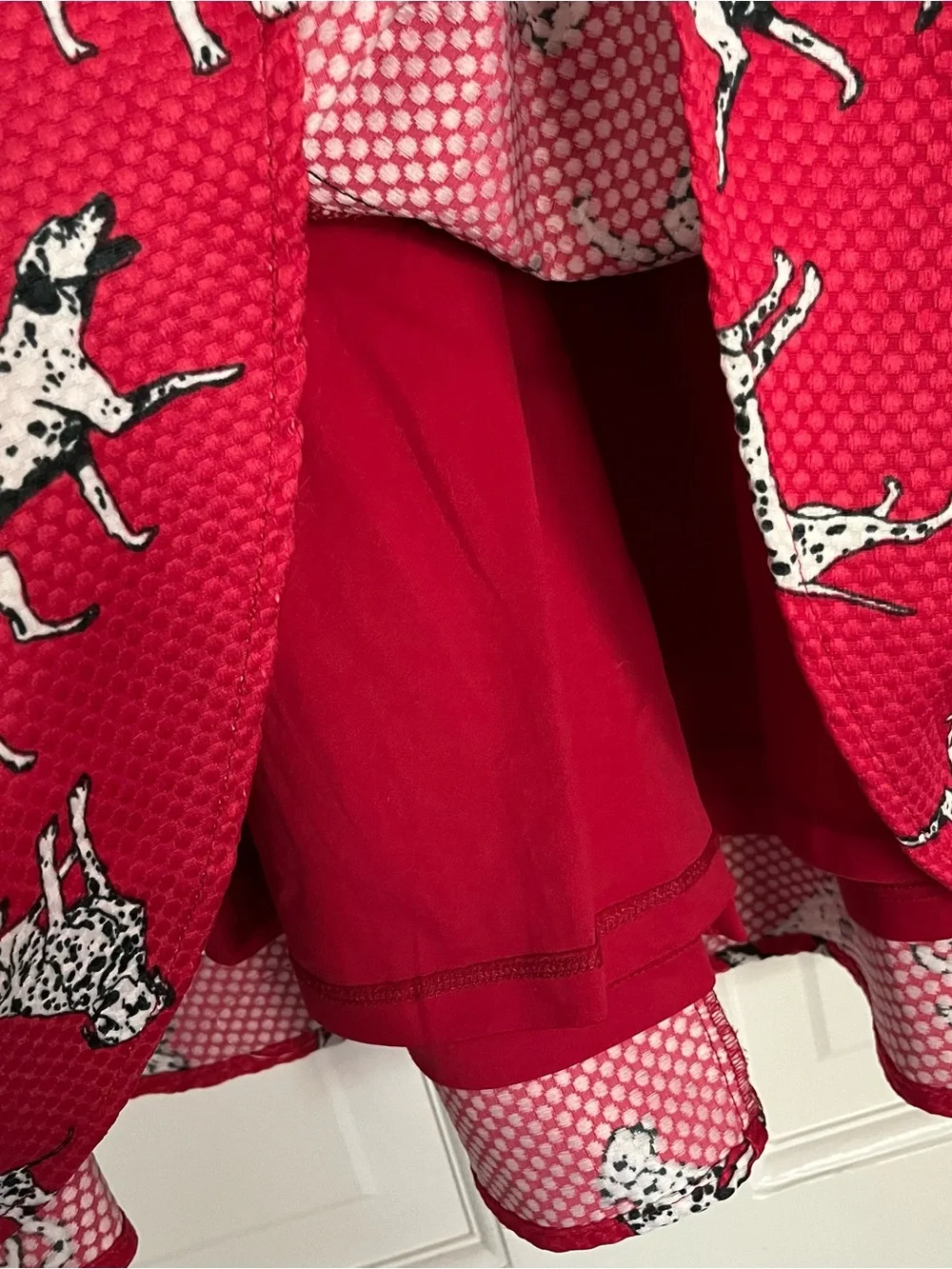 Hutch Dalmatian Print Two-Tone A-Line Skirt in Coral and Red
